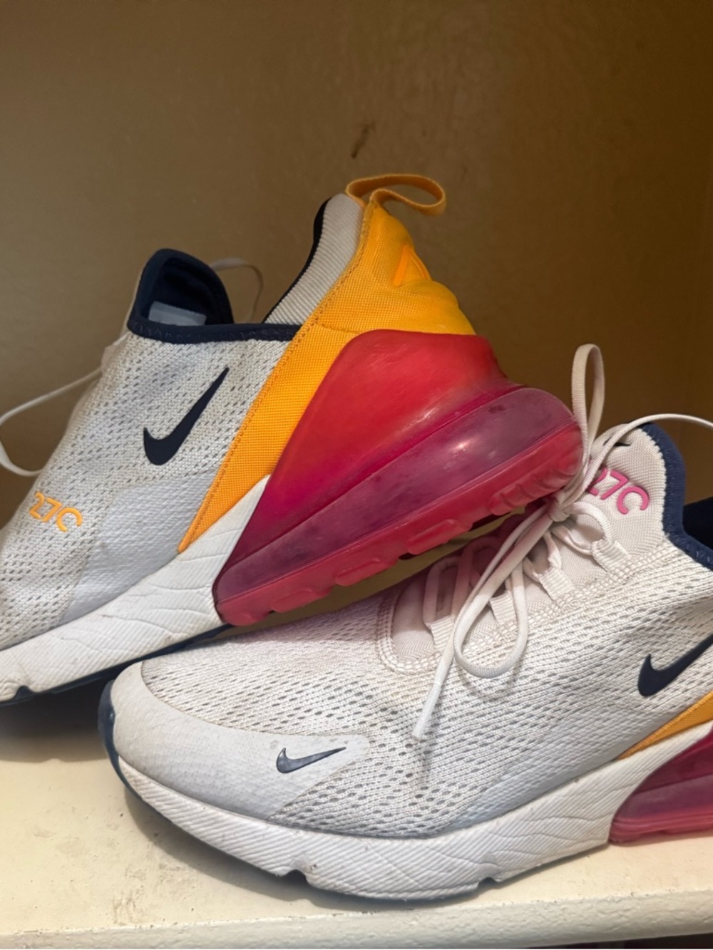 Nike airmax 270 White Navy Yellow Sneakers with Pink Gradient Air Unit